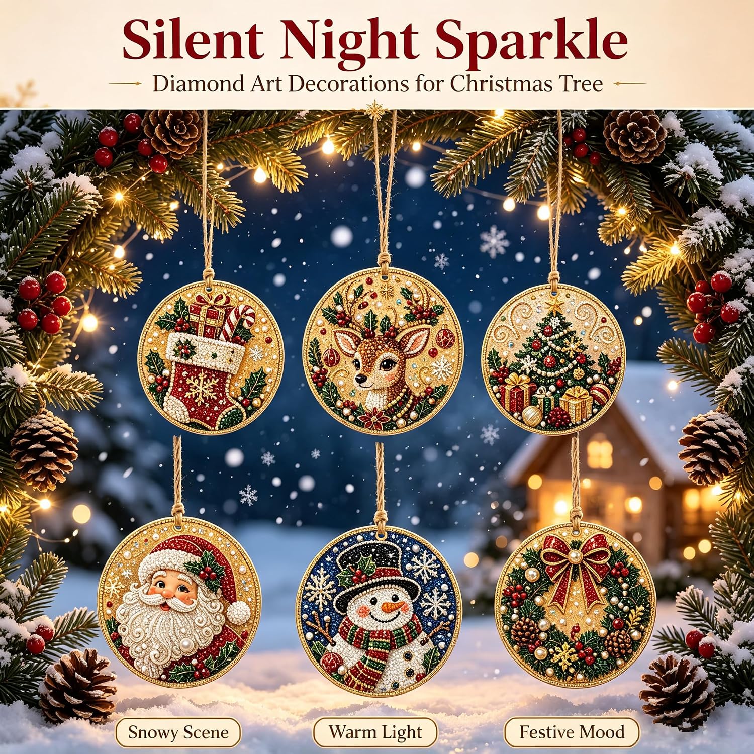 iekufes DIY Diamond Art Christmas Wooden Ornaments Kit 6 Pack