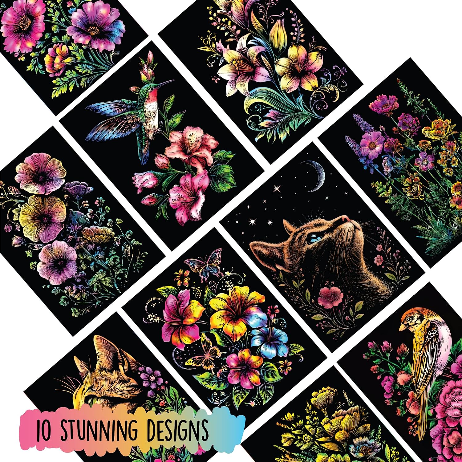 Scratch Art Book for Adults - Floral Series, 10 Rainbow Art and Crafts for Adults