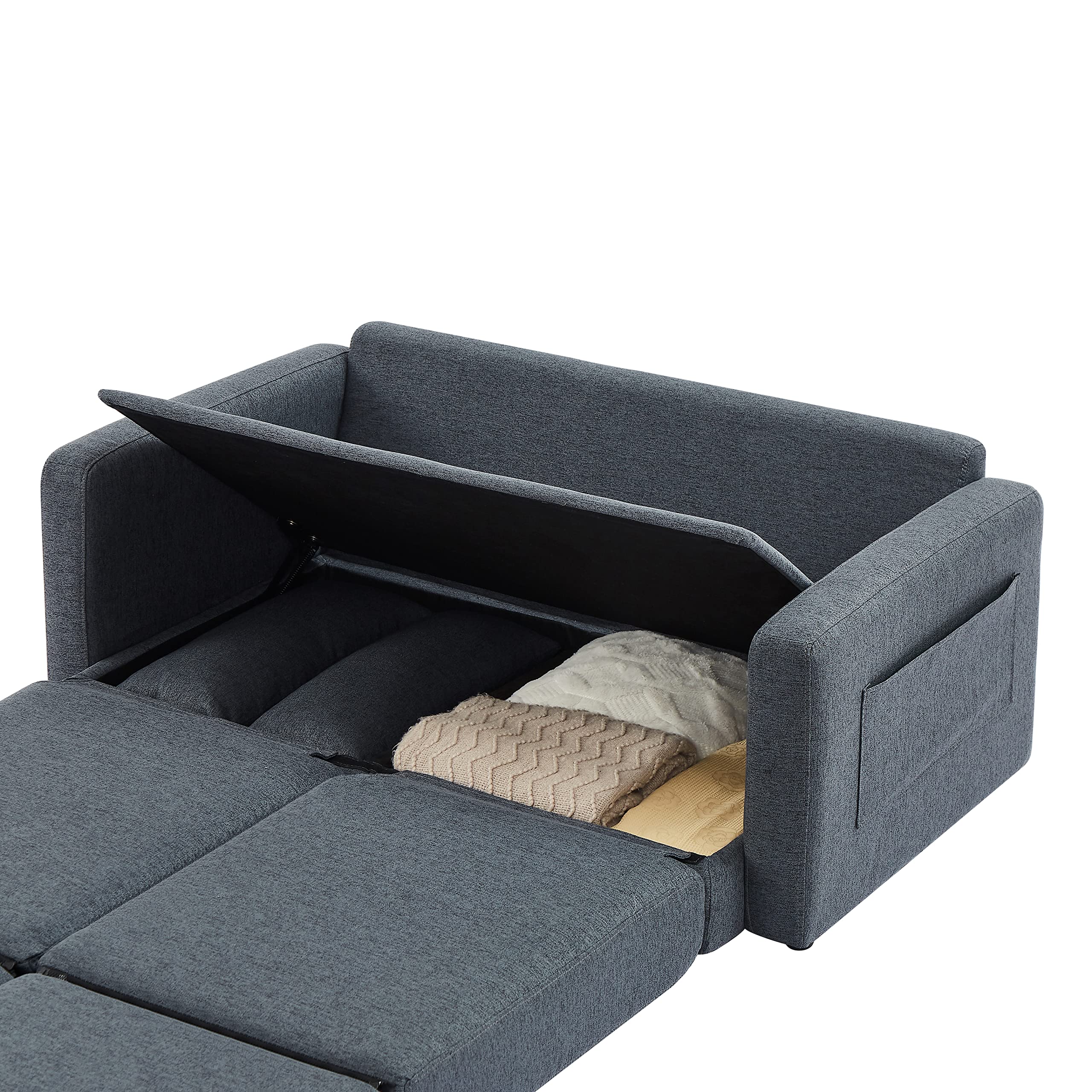 Amazon｜ソファ 2人掛け 収納付き ファブリック 両側に肘掛け付き 木脚