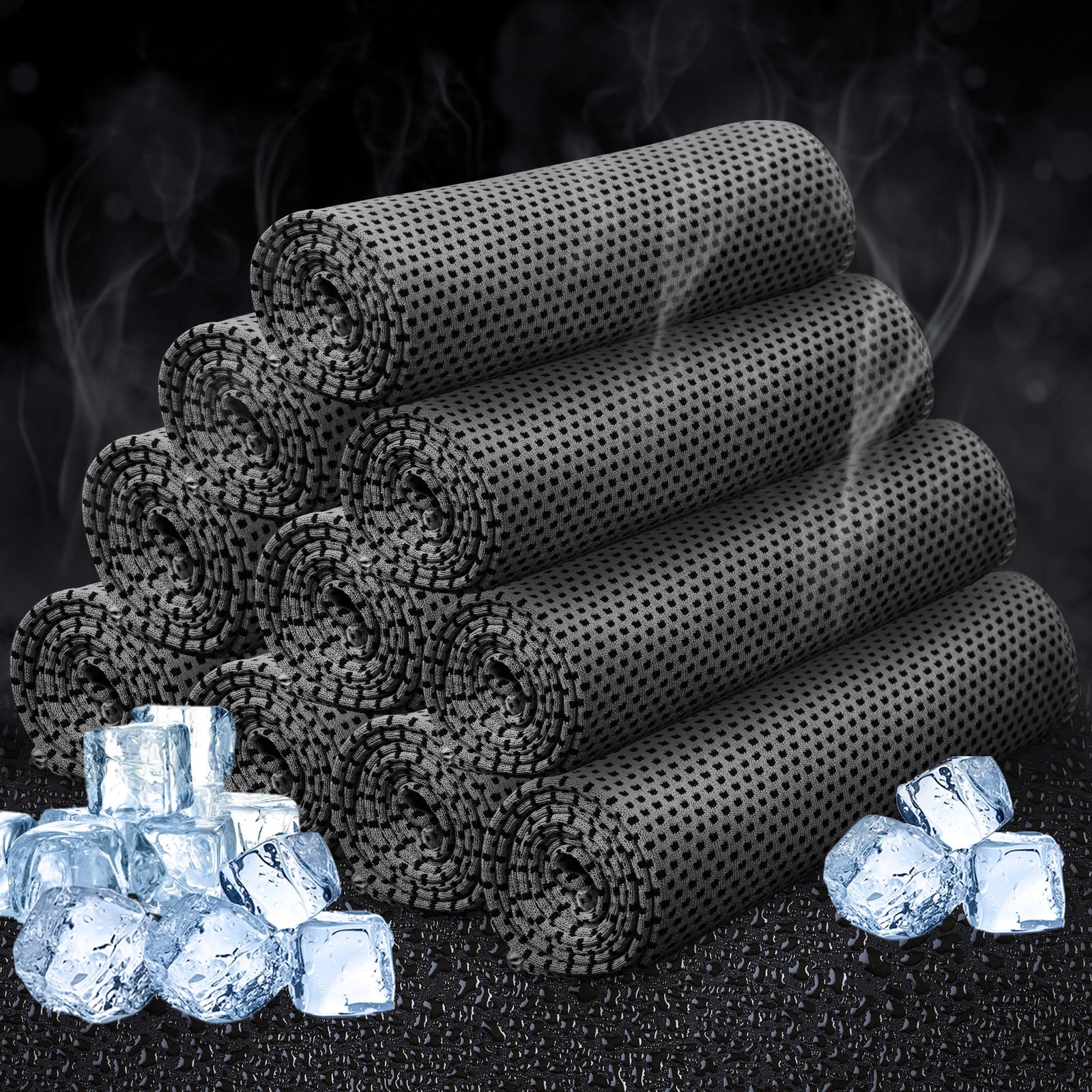 Honoson 10 Pcs Cooling Towel Bulk - Neck & Face Cool Chilly Towels Microfiber Breathable Sport Sweat Rag for Gym, Yoga, Travel, Camping, Running, Outdoor (Black)