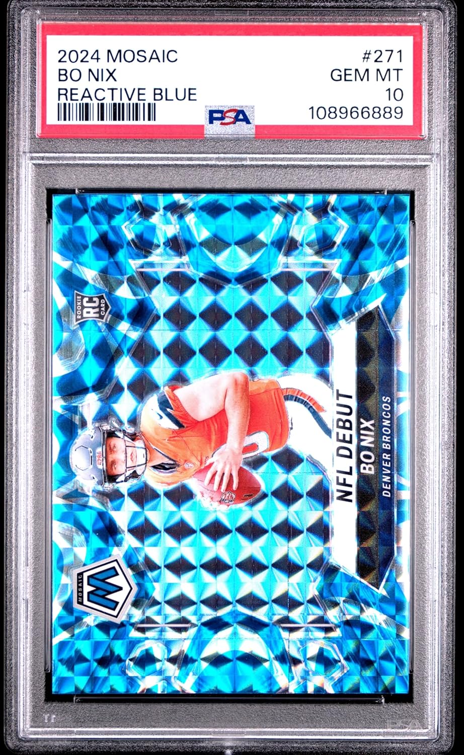 Graded 2024 Panini Mosaic Bo Nix #271 Reactive Blue Rookie RC Football Card PSA 10 Gem Mint