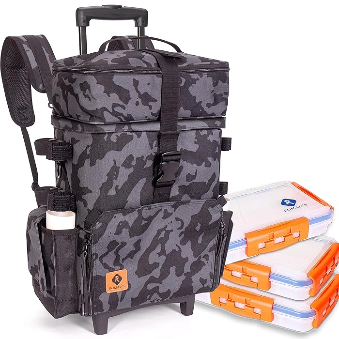 Buy Rolling Fishing Backpack with Wheels and Attached Cooler 3 Tackle
