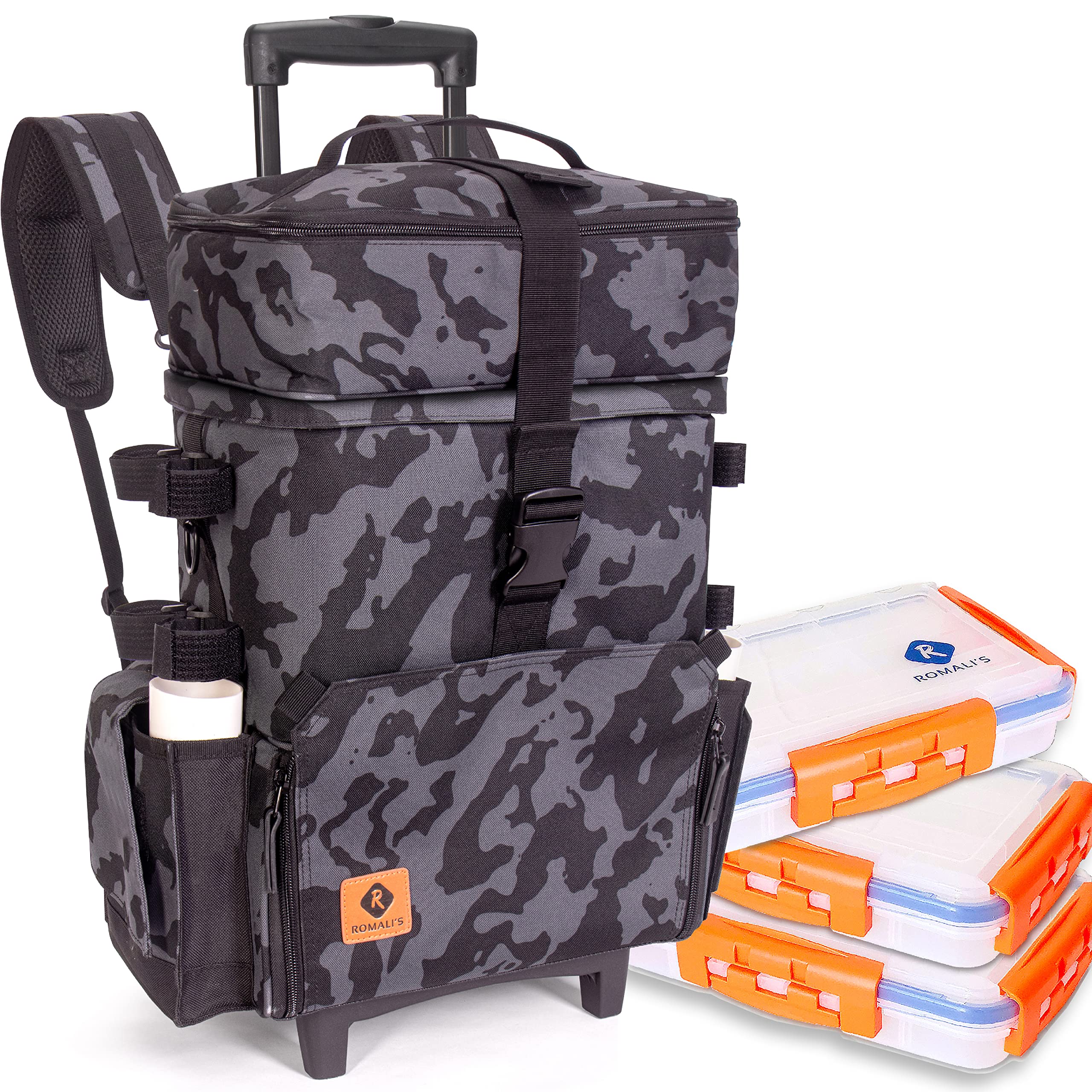 Buy Rolling Fishing Backpack with Wheels and Attached Cooler 3 Tackle