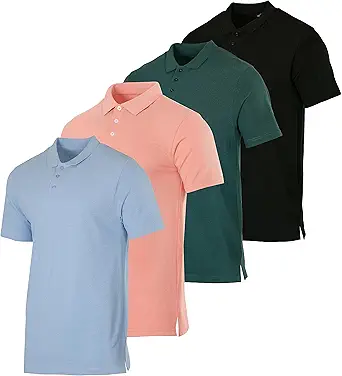 Real Essentials 3 & 4 Pack: Men's Cotton Pique Short Sleeve Polo Shirt - Performance Polo (Available in Big & Tall)