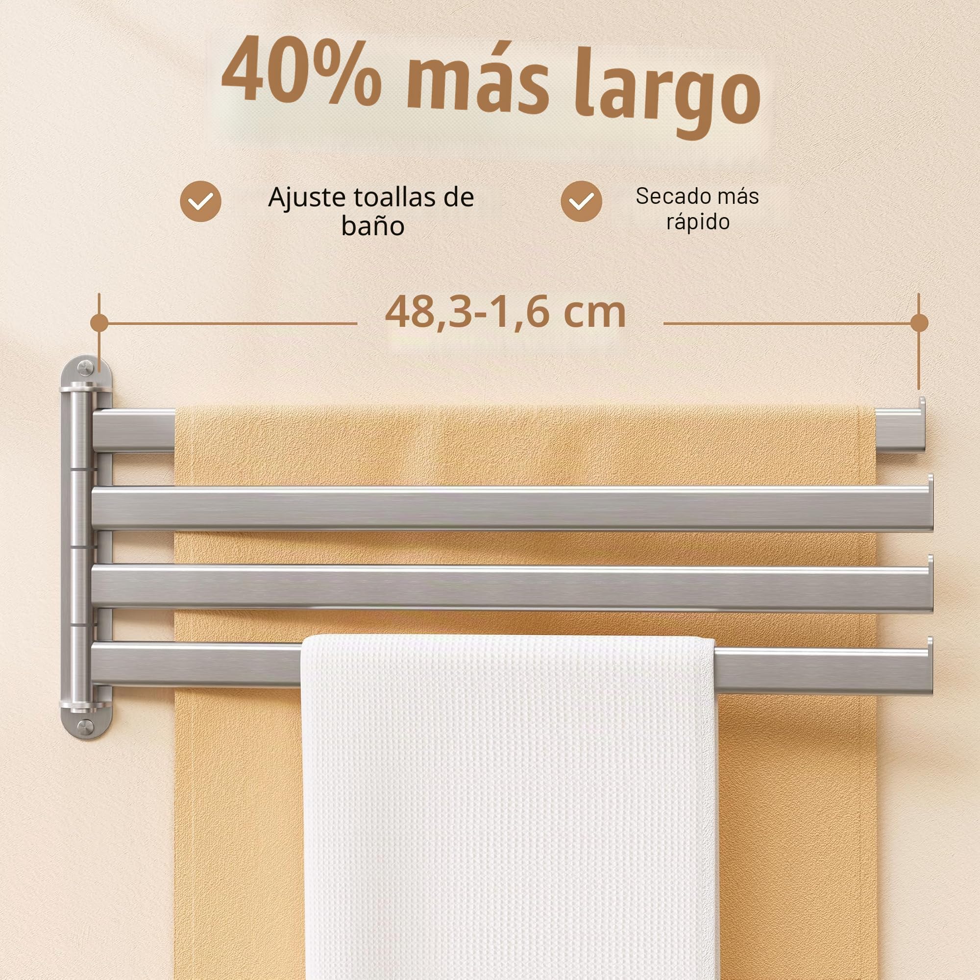 KES Toallero Baño Giratorio 180° Toalleros de Baño Pared con 4 Barras Acero Inoxidable SUS304 50cm Cepillado, A2104S4L50-2