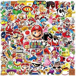 Aotoes Super Mario Bros Movie Stickers,100 Pcs Mario Birthday Party Supplies Stickers,Vinyl Waterproof Anime Stickers for Laptop Water Bottle Car Cup Computer Guitar Skateboard Luggage Decals for Teens Girls Adults