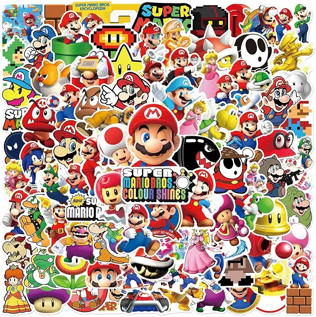 Autocollants Dessins Animés 100 PCS - Stickers Mario Imperméables pour Décorations