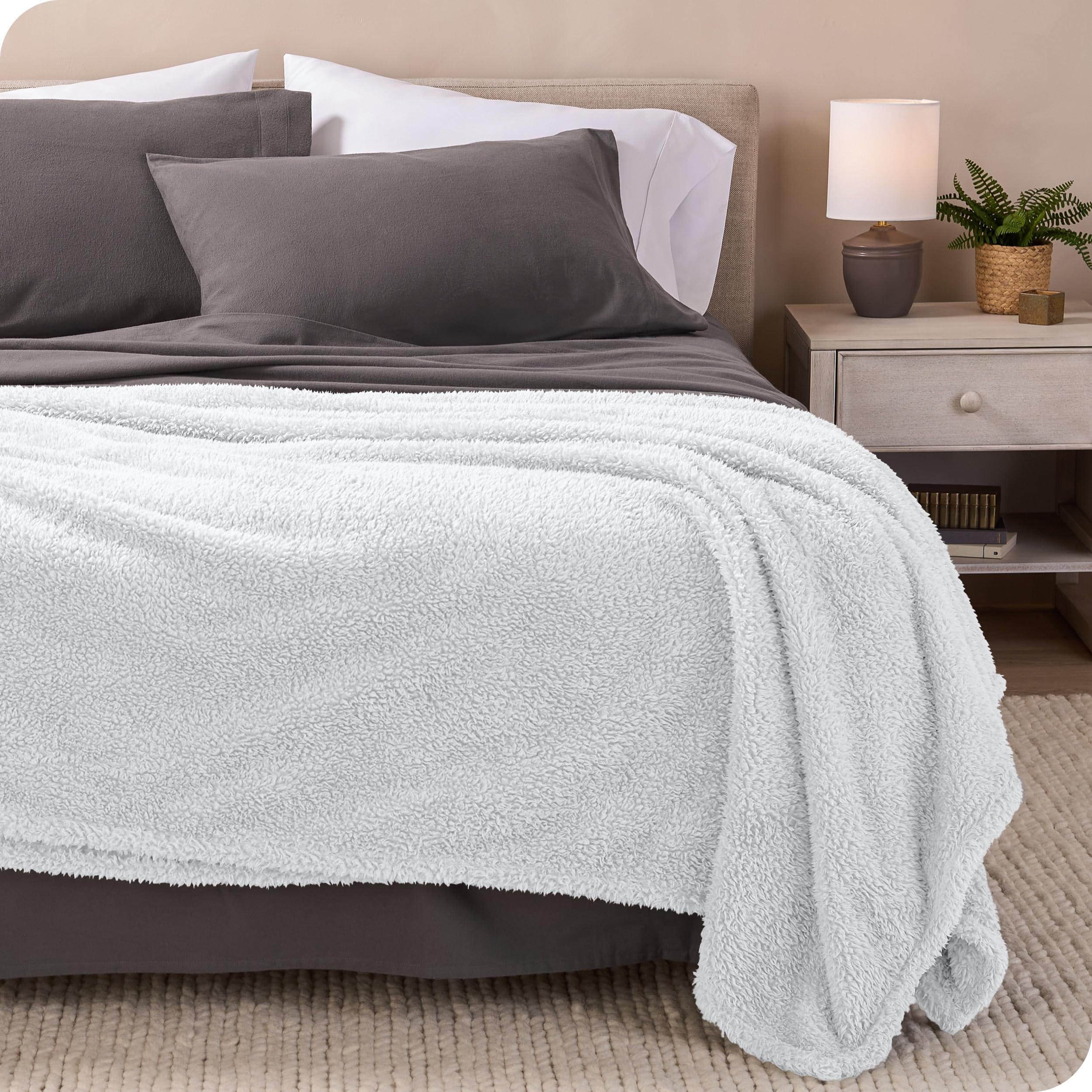 Bare Home Faux Shearling Blanket - Full/Queen Size - Blanket for Bed, Sofa, Couch, Camping, Travel, and Gifts - Warm & Lightweight - Fluffy & Soft (Full/Queen, Solid White)