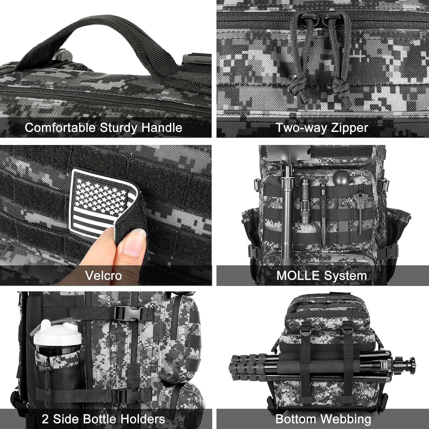 Military Tactical Backpack 25L Day Backpack for Men Molle Army 3 Days Assault Pack Bug Out Bag Water Resistant and Heavy Duty Hiking Treeking Rucksack - Black Digital Camo