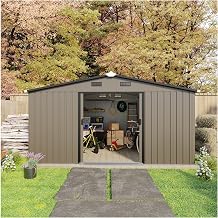 10 * 12Ft Qutdoor Storage Shed, Garden Tool Metal Shed with Foundation Kit, Utility and Tool Shed with SloopingRoof for Bike, Gardening Tools,Lawn Mowers. GardenBackyard,Patio