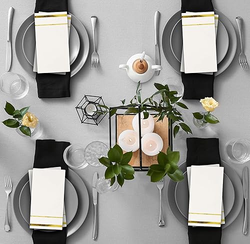 Miniatura 3 de Gift Boutique 100 servilletas de mano forradas con ribete dorado, elegantes para cena, para vacaciones, baño, boda, fiesta de cumpleaños, despedida