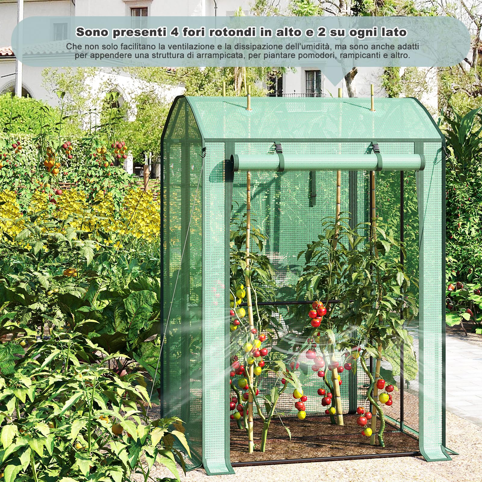 WOLTU Serra da Giardino con Porte Avvolgibili, Serra da Balcone, Telo in Rete PE 140 g/m², per Piante Idrorepellente a Fori Rotondi per Piantare Pomodori Rampicanti e Altro, Verde