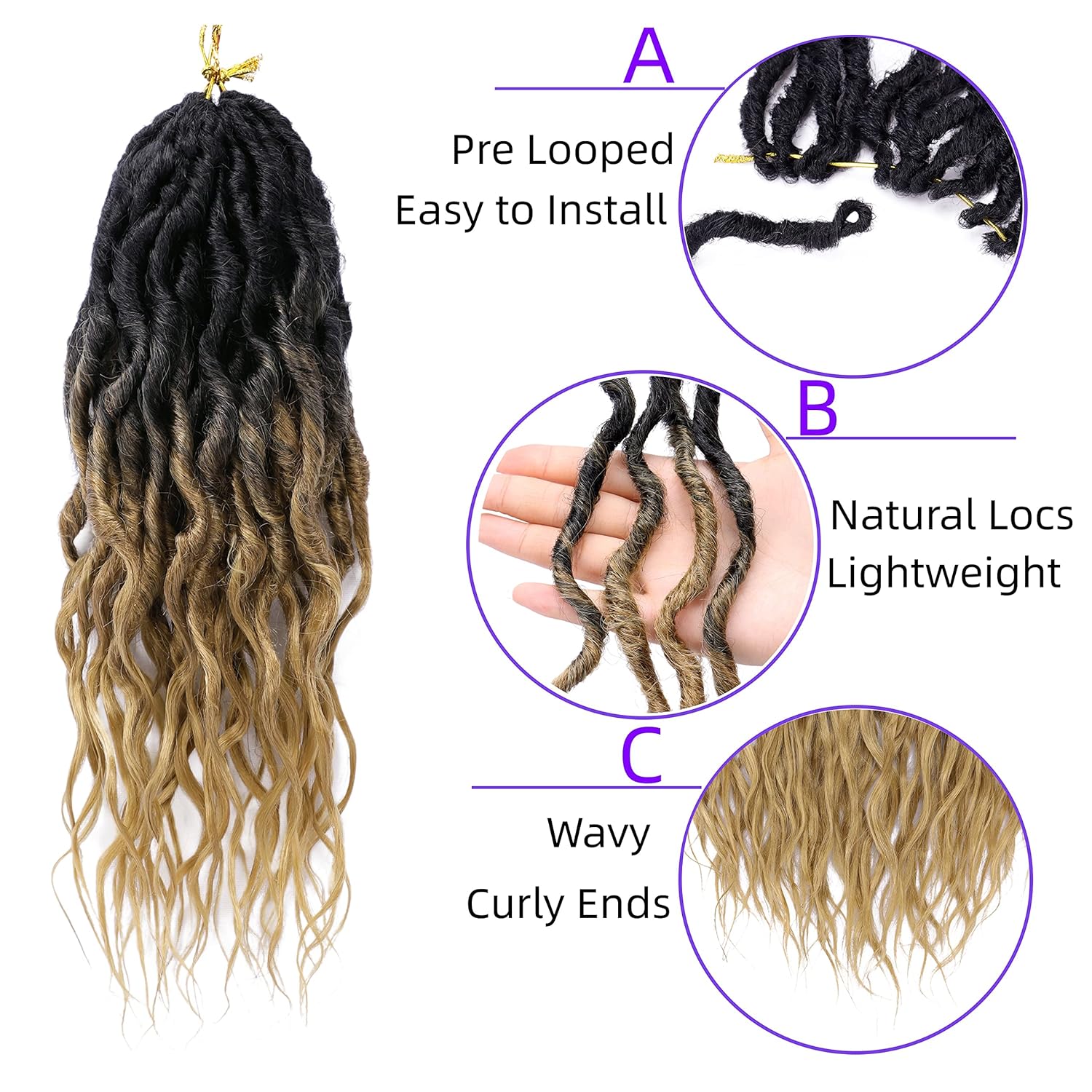Faux Locs Crochet Hair 12 Inch 6 Packs Goddess Locs Crochet Hair for Women Soft Locs Pre Looped Crochet Braids with Wavy Curly Ends Queen Locs Synthetic Braids Extensions (OT27#)