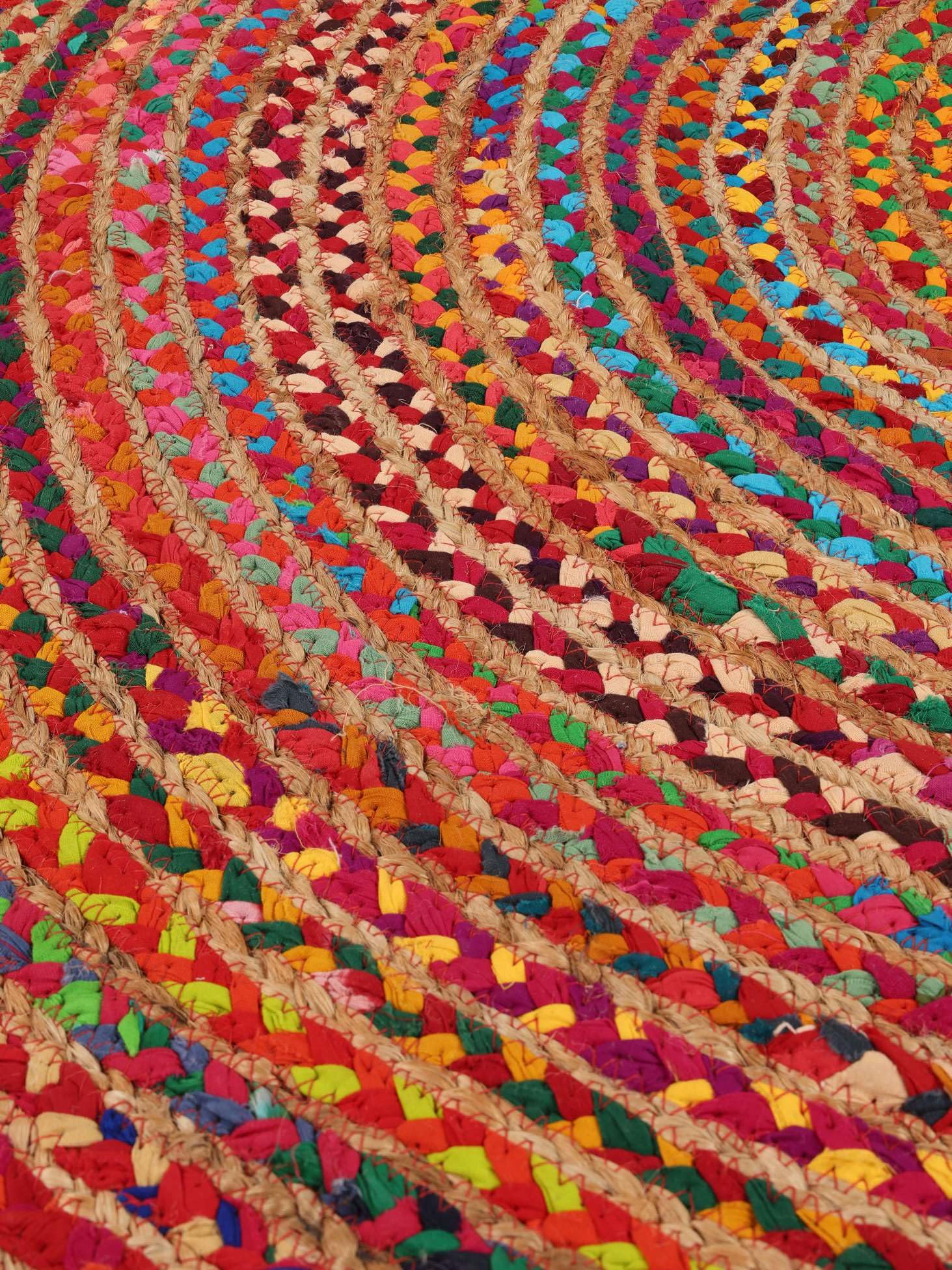 RugVista Solana Dot Jute, Tappeto, Kilim Modern, Ø 150 cm, Rotonda, Pelo medio, Lavabile solo a secco, Certificato Care & Fair, Beige/Multi