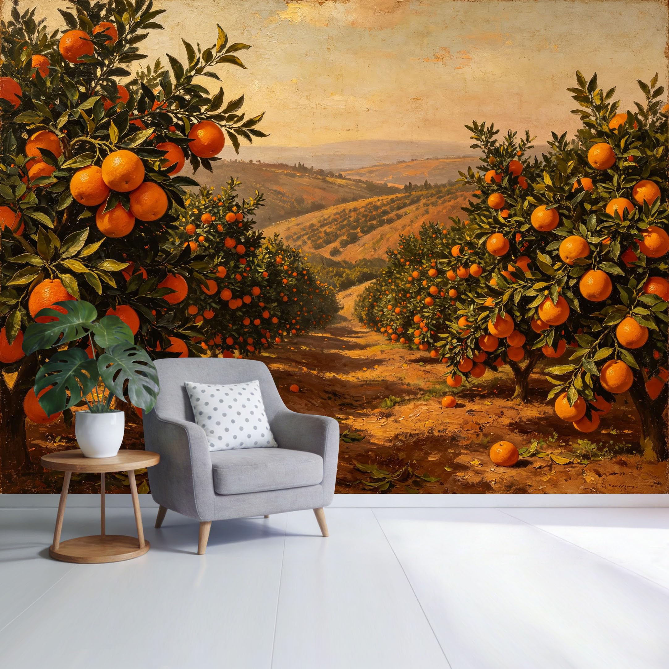 Custom Size Wall Mural Orange Grove Landscape Scenic Orchard Hills Botanical Oil Painting Style SelfAdhesive Wall Fabric Removable Wallpaper for Home Office Decor
