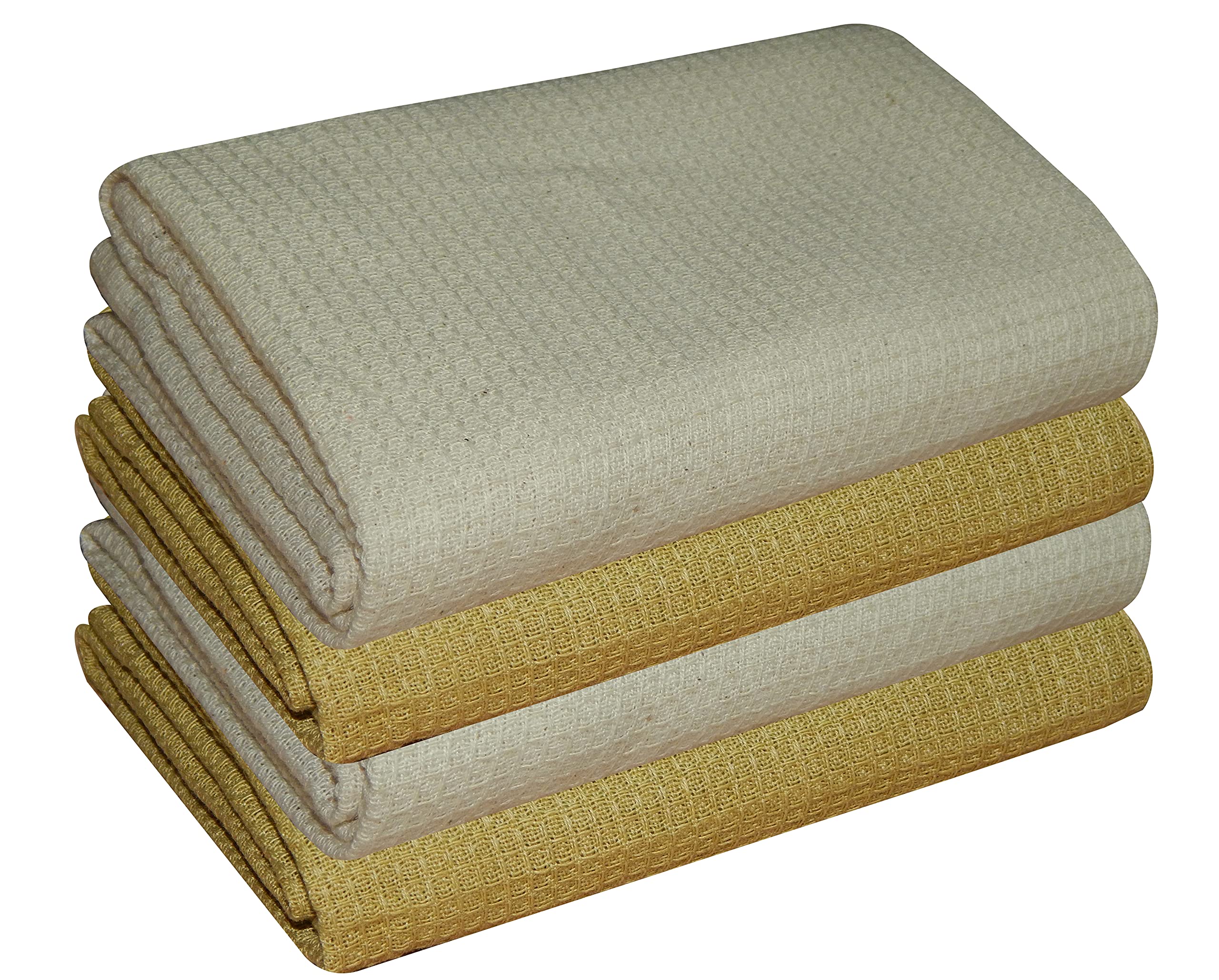 HOME COLORS.IN Cotton Waffle Towel - 17 x 27 Inch | Set of 4 | Soft | Absorbent | Quick Drying Kitchen Towel | Home Cleaning Napkin | Roti Cloth | Dish Cloth - Natural & Yellow