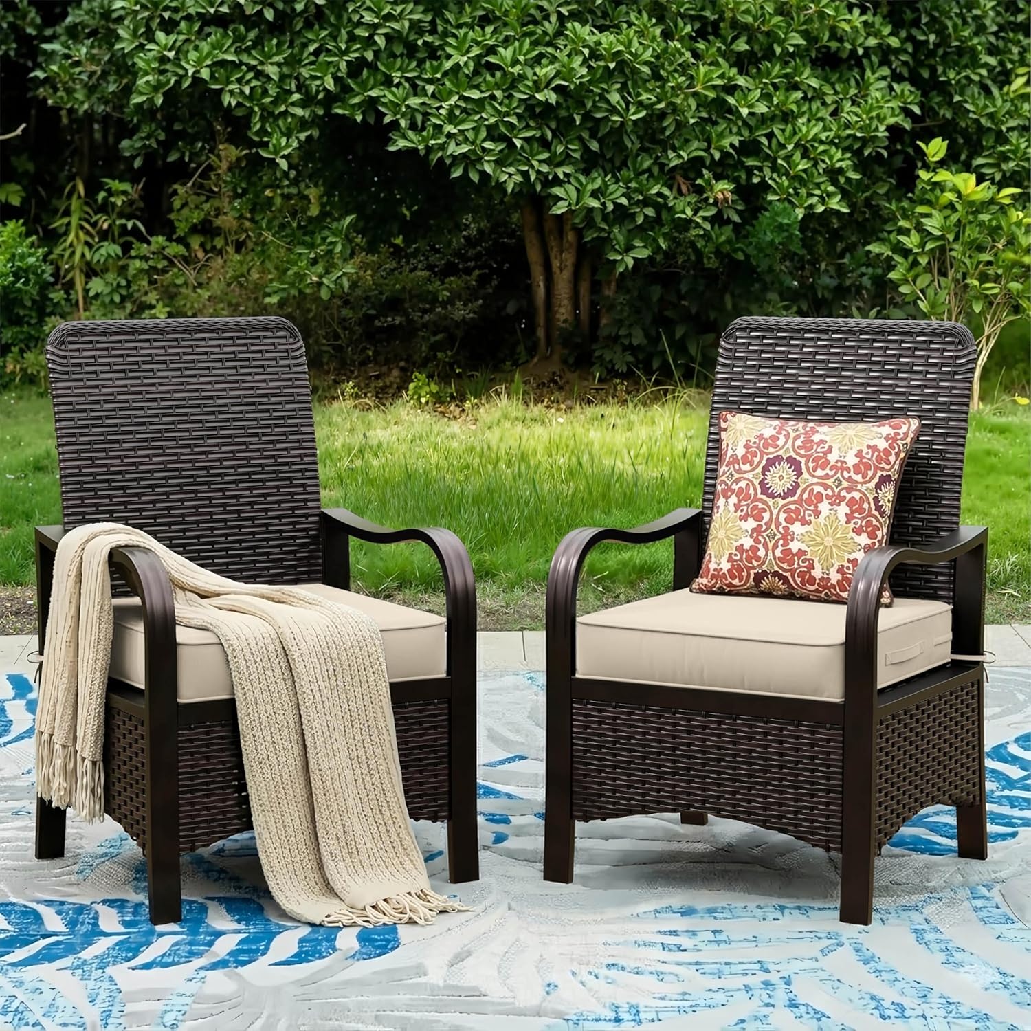 Outdoor Chair Cushions Patio Funiture Chair Seat Cushion 17 L X 16 W X 3 H Waterproof & Fade Resistant Square Sofa Couch Chair Pads with Non-Slip Bottom &Handle & Adjustable Straps Set of 2