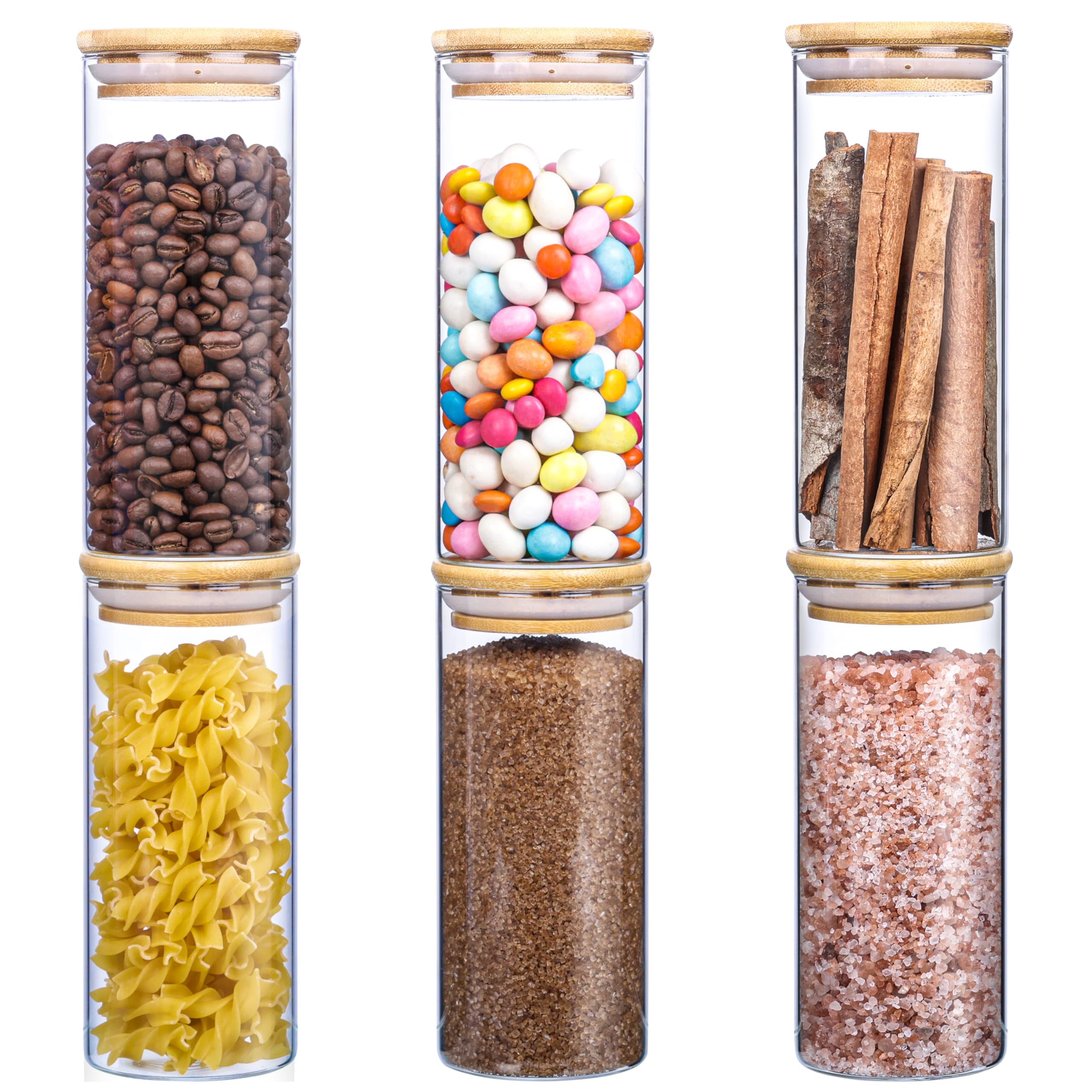 BELLE VOUS Barattoli In Vetro Con Coperchio - Set Di 3 - Contenitori Ermetici Per Alimenti - Barattolo Porta Sale E Zucchero - Barattoli Per Pasta Biscotti E Caffè