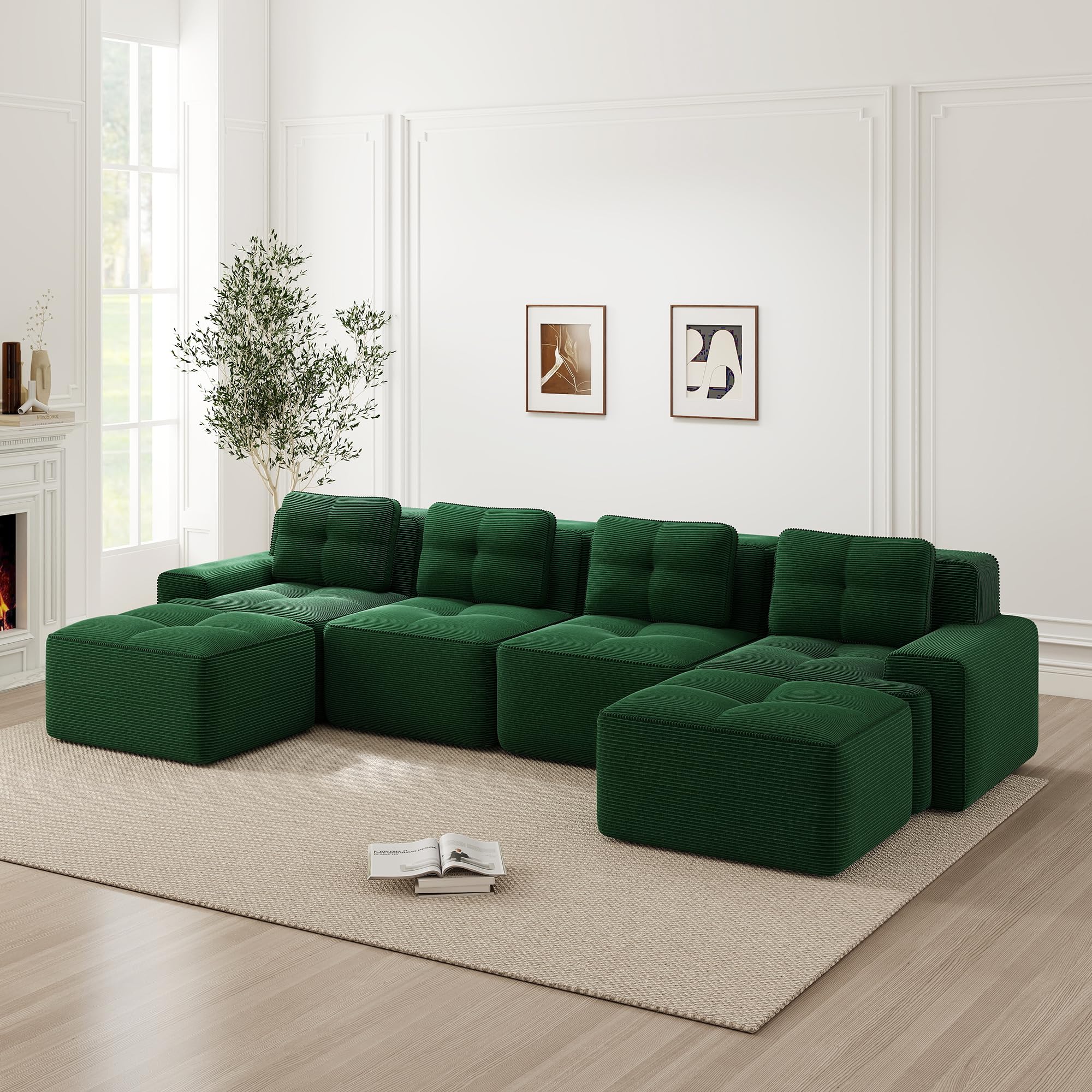 Muskel Divano modulare da pavimento a forma di U, divano a 4 posti, per soggiorno, divano senza ossei, divano letto con seduta bassa, divano letto senza montaggio, antiscivolo, con chaise longue