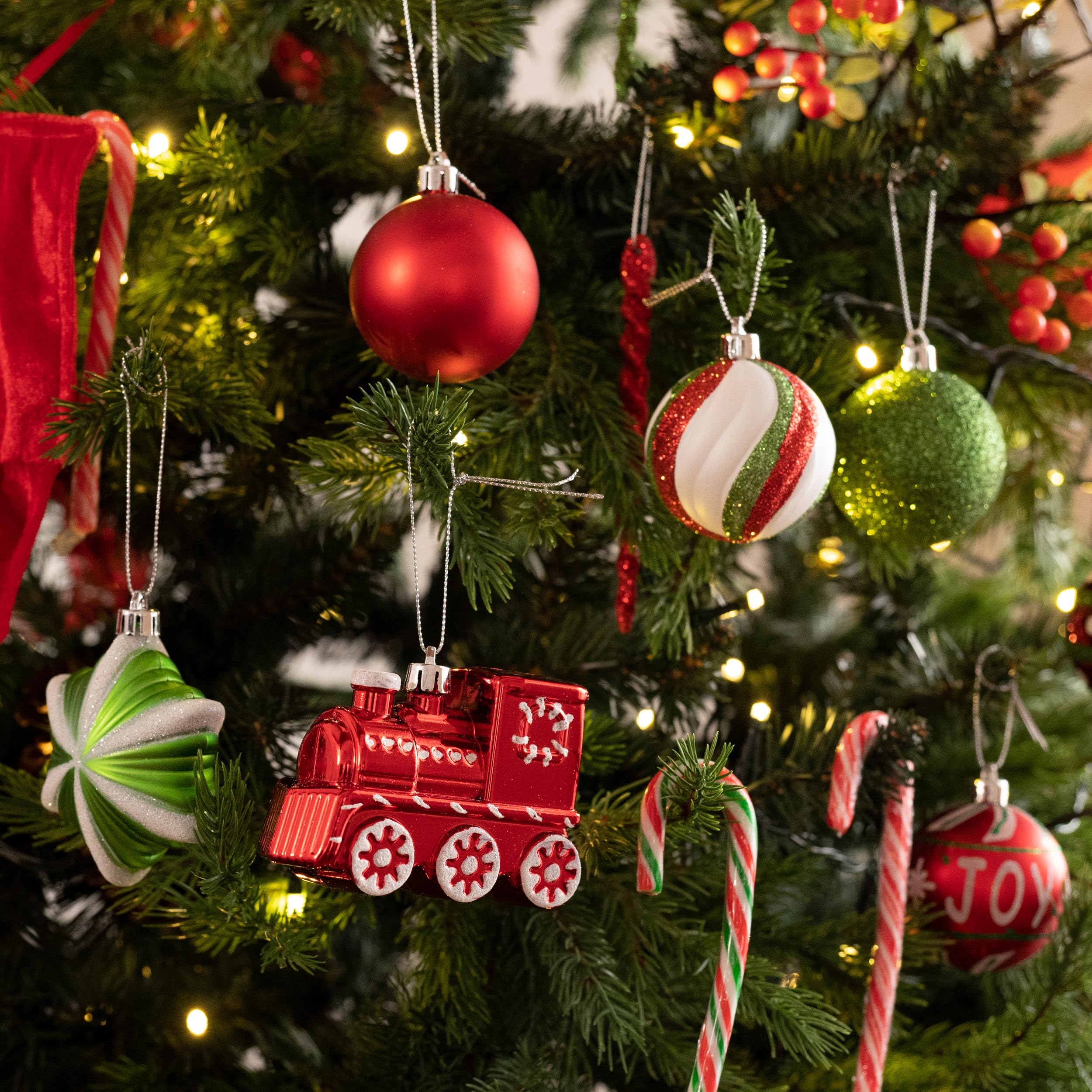 Valery Madelyn Weihnachtskugel, 100 Karat, fröhlich, rot, grün, weiß, bruchsichere Weihnachtskugeln für Weihnachtsbaumdekoration