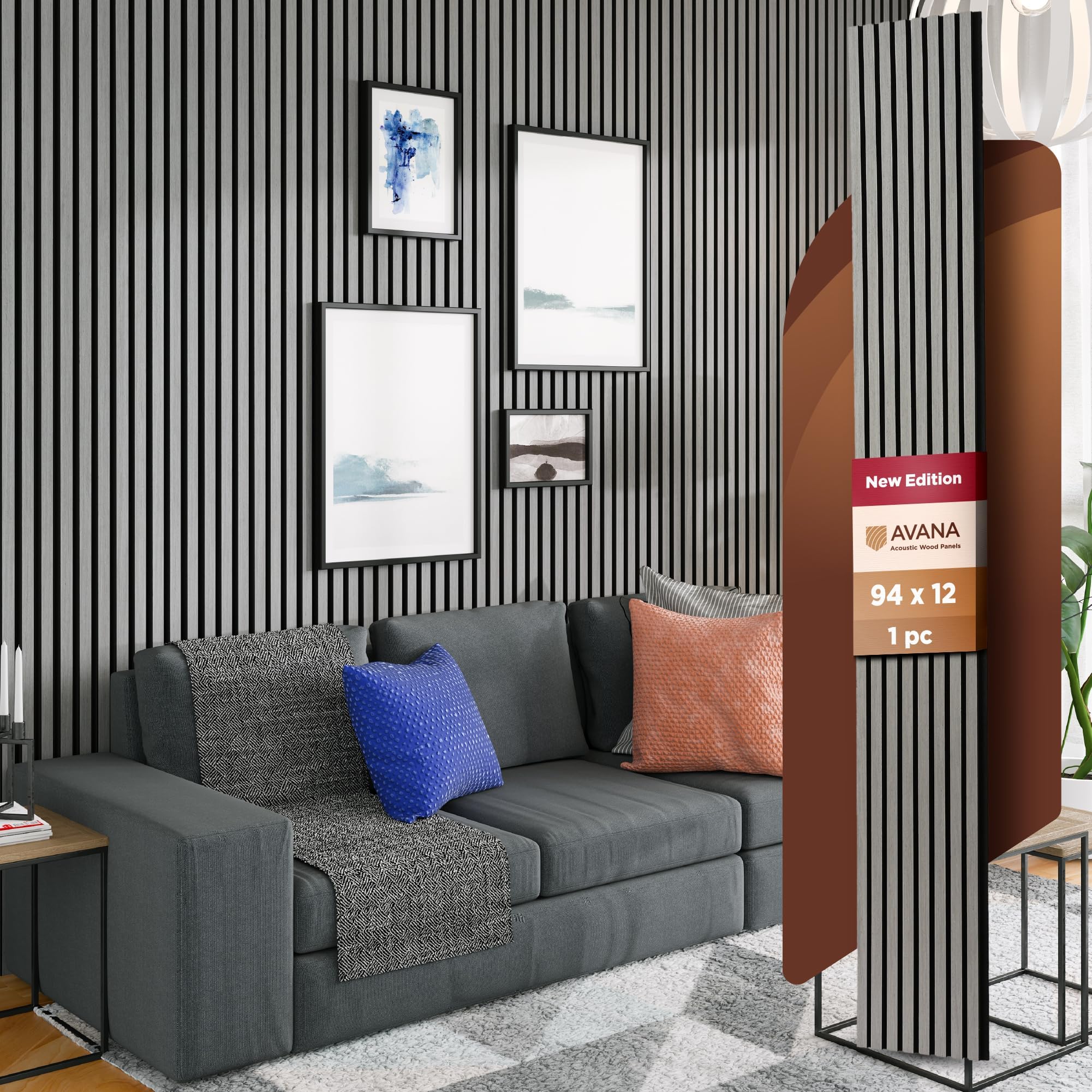 Avana Modern Acoustic Wood Wall Panels – 94.4 X 12.59 Inch Gray Oak Acoustic Panels Set of 1 – Wall Panels For Interior Wall Decor For Homes, Offices, Studios – Sturdy And Durable Wood Panels For Wall