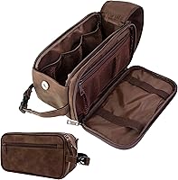PAVILIA Men's PU Leather Toiletry Bag - Water Resistant Dopp Kit, Hanging Travel Organizer for Shaving & Grooming Essentials (Dark Brown)