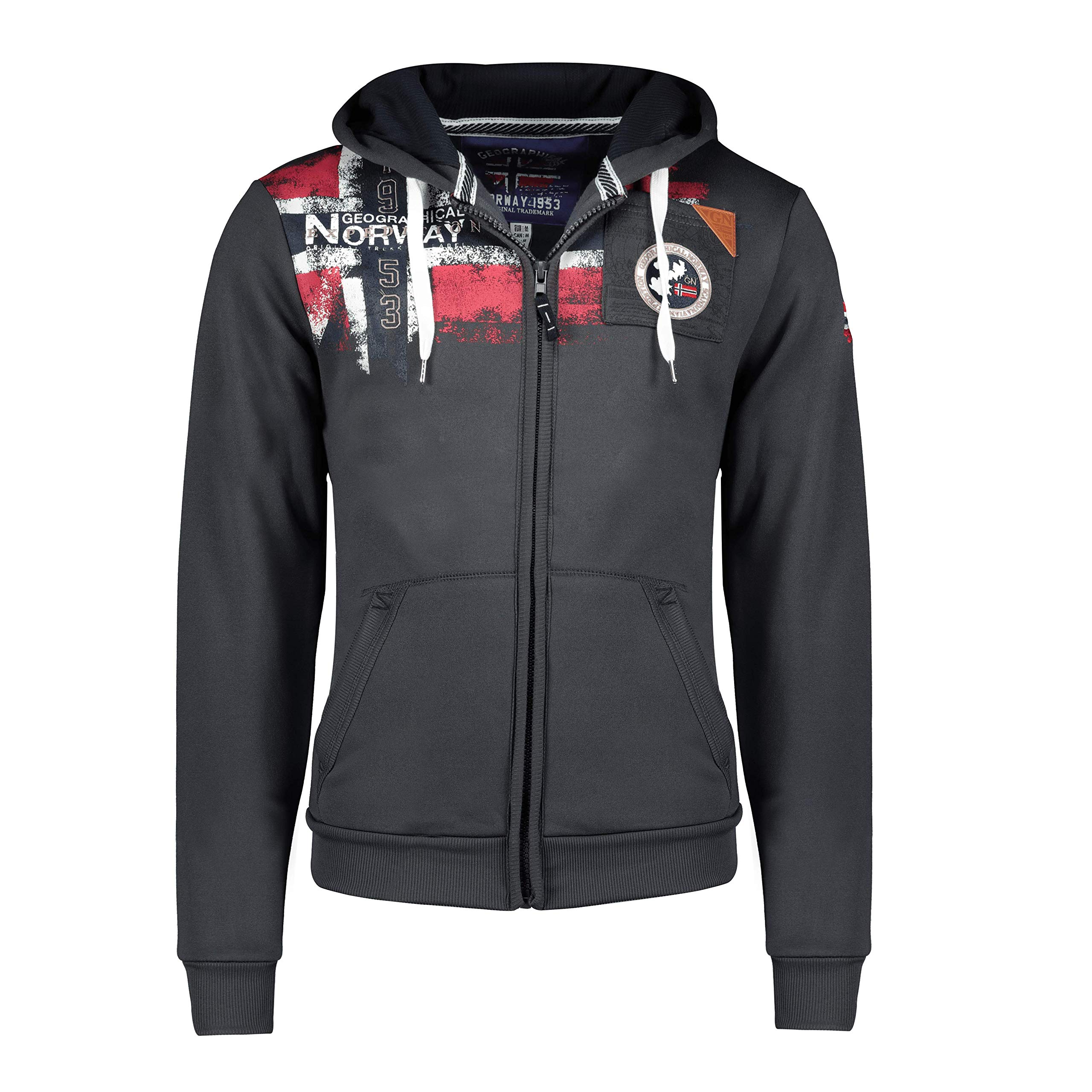 Geographical Norway Gregoire Heren - Hoodie voor Mannen Kangaroo Pocket Zip UK - Sweatshirt Logo Pullover Hoody Warme Lange Mouw - Truien Heren Lente Zomer Herfst Winter, Zwart, S