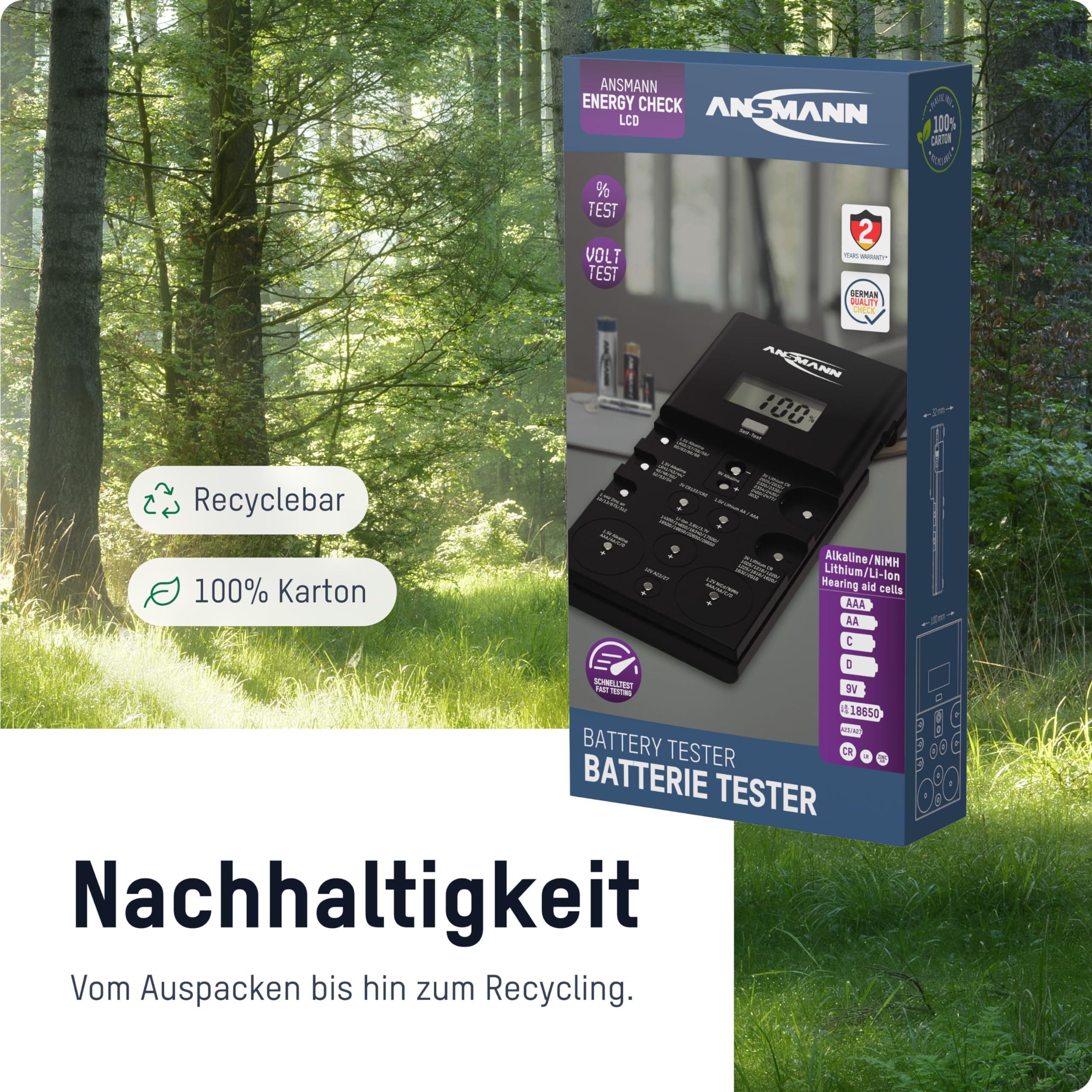 ANSMANN Energy Check LCD Batterietester für Lithium, Alkaline und NiMH