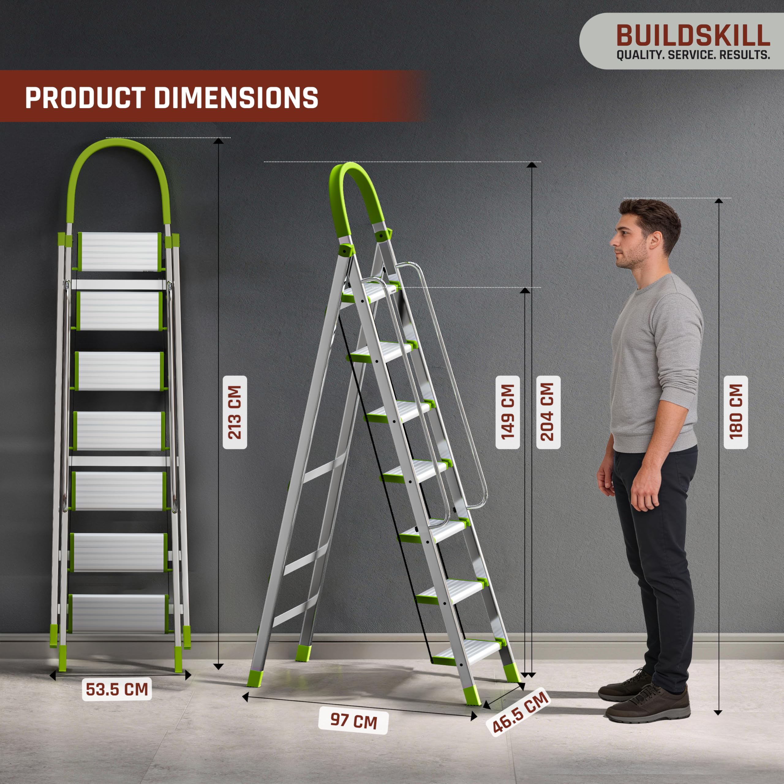 BUILDSKILL Aluminium Ladder - 7 Steps, Lightweight! -6