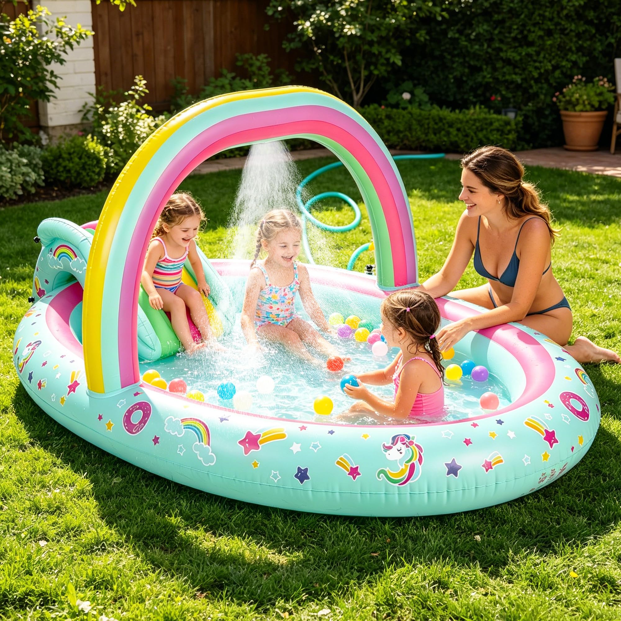 Photo 1 of SULIFEEL Inflatable Rainbow Kiddie Pool with Slide