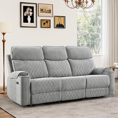 Miniatura 35 de Juego de sofá reclinable eléctrico de 2 piezas con puerto de carga, incluye silla reclinable eléctrica individual y sofá reclinable de 3 plazas para