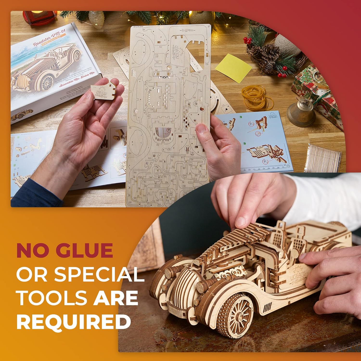 UGears Mechanical Models Roadster VM-01 3-D Wooden Puzzle - Image 4