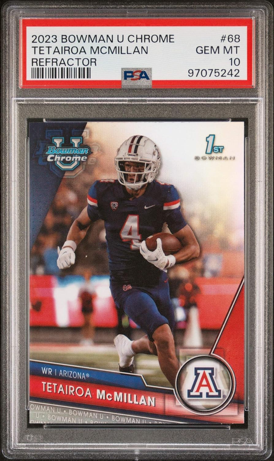 Graded 2023 Topps Bowman U Chrome Tetairoa McMillan #68 Refractor Rookie RC Football Card PSA 10 Gem Mint