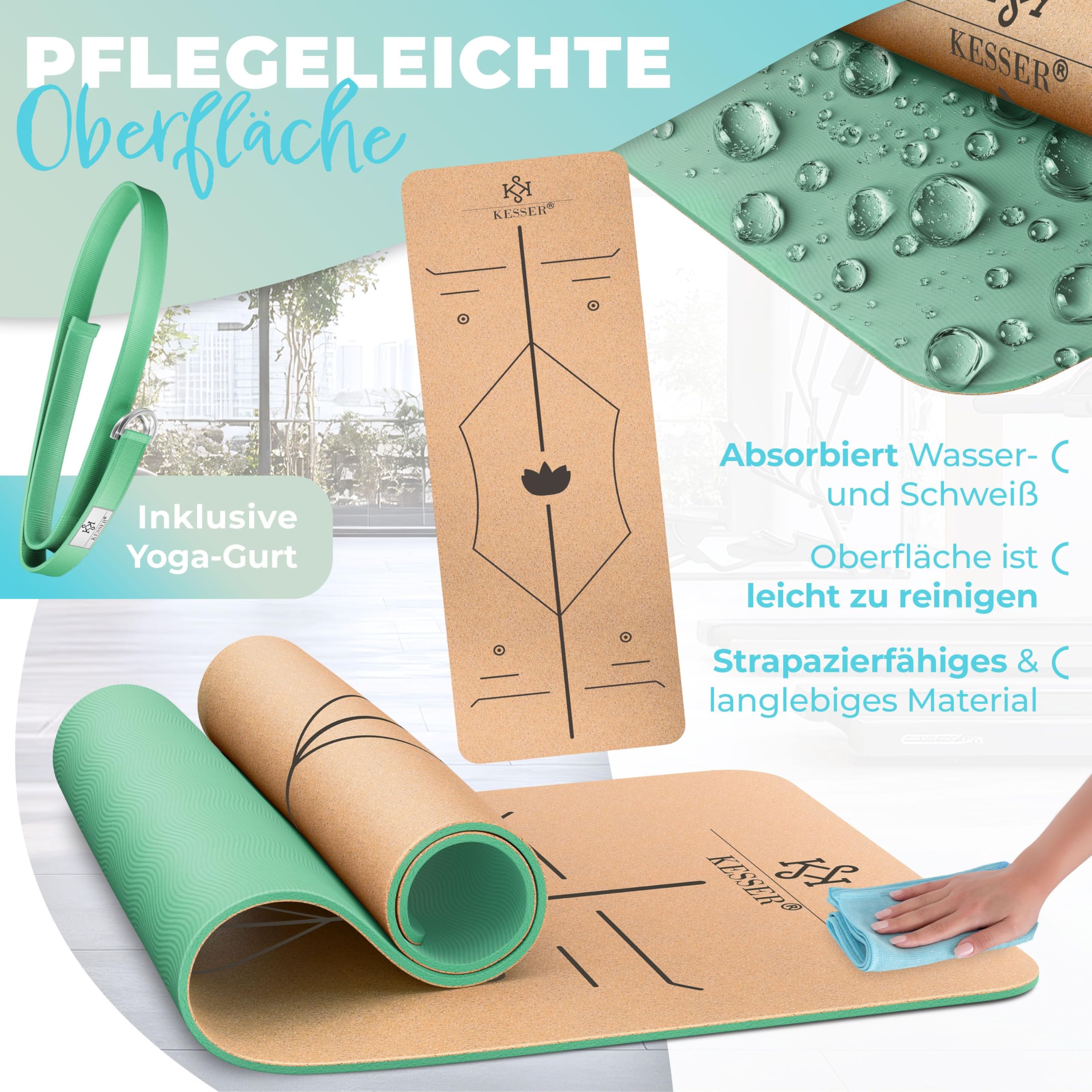 KESSER® Yogamatte rutschfest 183x61x0,6cm TPE Matte, Gymnastikmatte & Fitnessmatte mit Gurt In- & Outdoor, Trainingsmatte für Yoga Workout, Pilates & Fitness, gelenkschonend, Übungsheft & Hilfslinien