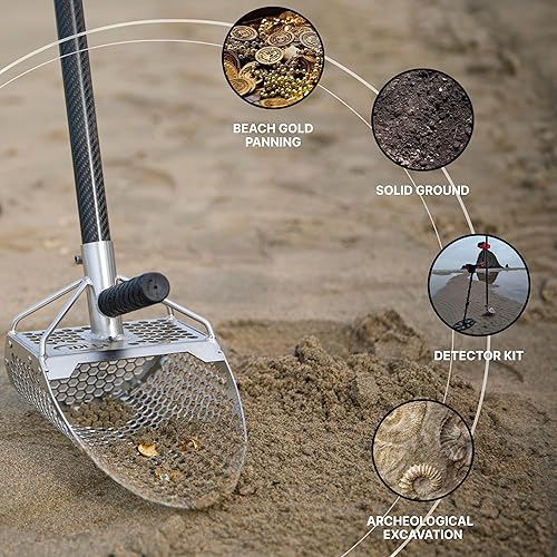 Miniatura 7 de CKG Sand Scoops for Beach Metal Detecting Stainless Steel Beach Metal Detecting Shovel Underwater Treasure Hunting, Metal Detector Accessories(Bag +