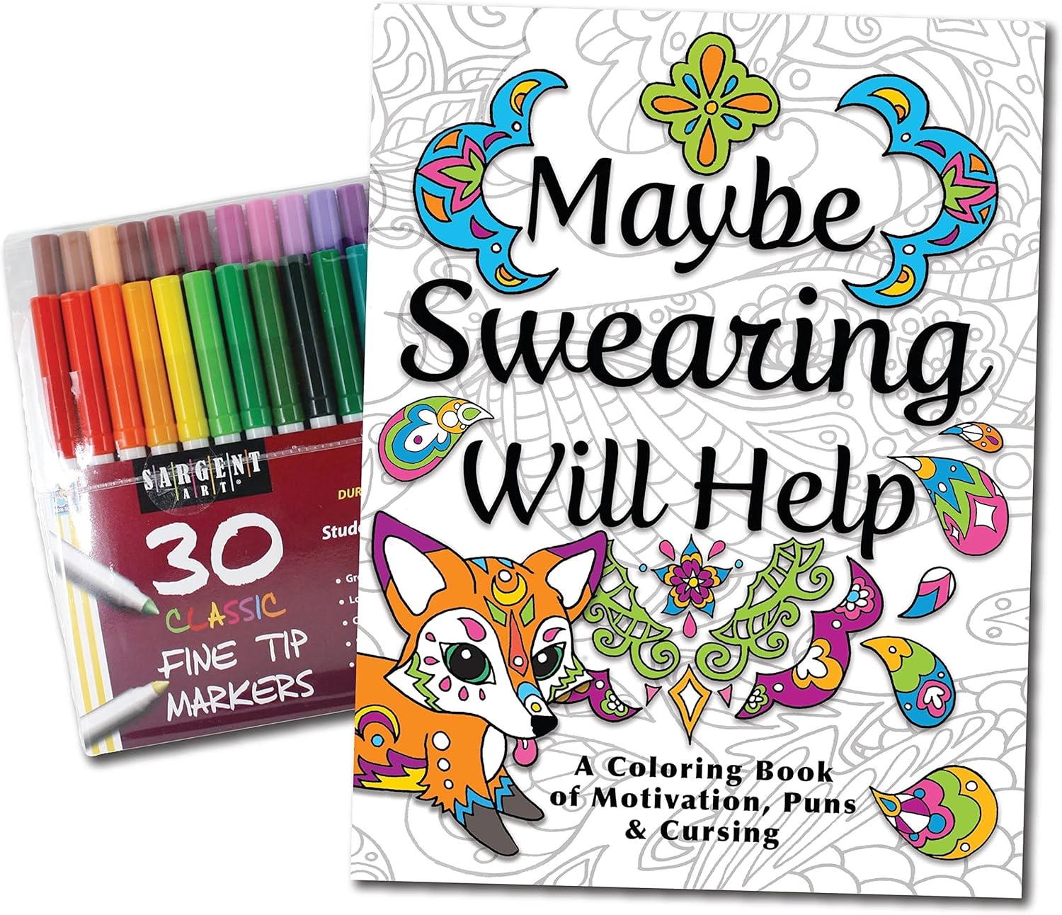 Maybe Swearing Will Help Adult Coloring Book Set - Coloring Books for Adults Relaxation with 30 Markers in a Case - Motivational Swear Word Anxiety Relief - Color Cuss & Laugh Your Way to Less Stress : Arts, Crafts & Sewing