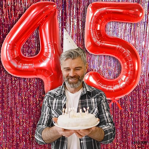 Miniatura 3 de KatchOn, Globo rojo gigante del número 45 de 40 pulgadas, globo de 45 años, globo rojo del número 45, decoraciones de cumpleaños 45 para mujer,