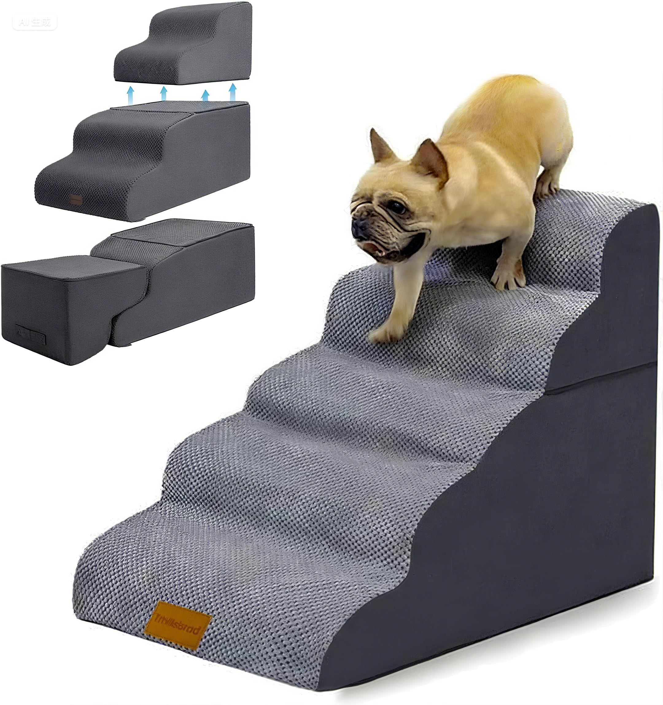 Trhillsbrad - Scala per cani di piccola taglia e gatti, 5 gradini, 2 in 1, scale per letti alti e antiscivolo bilanciate per interni