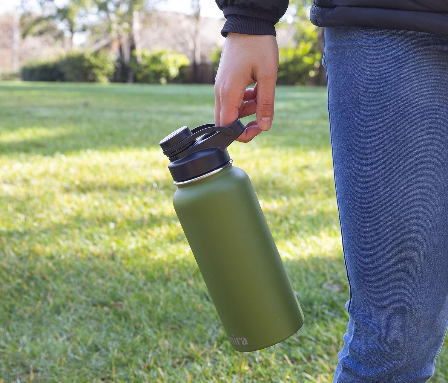 MIRA 32 oz Insulated Sports Bottle - Stainless Steel Temperature Control Thermo - Easy-Drink Spout (24Hr Cold/12Hr Hot) - Olive Green - Image 3