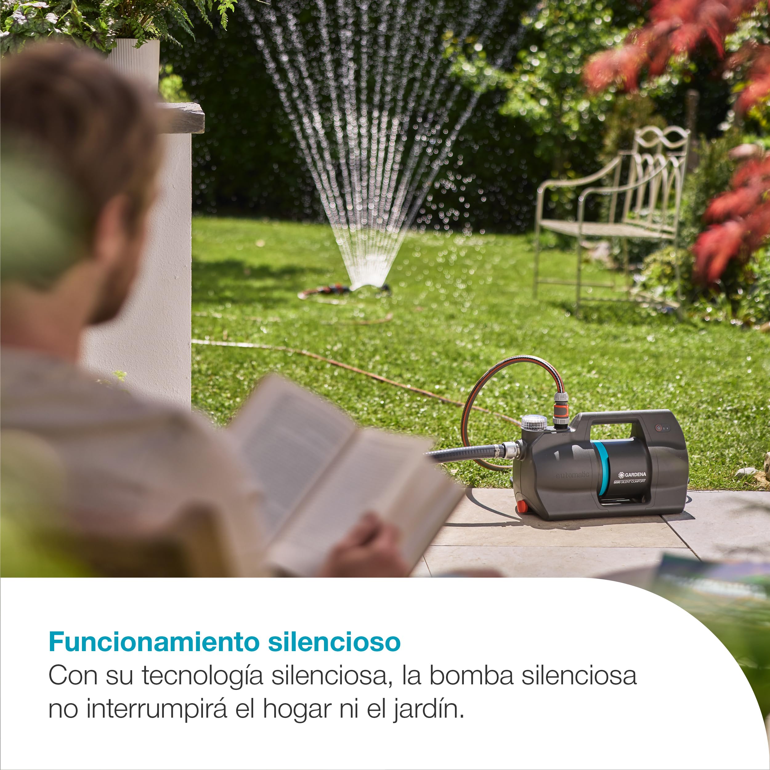 GARDENA Casa automática&Bomba de jardín 5000 Bombas SilentComfort: Control de aplicaciones, 36% menos de consumo de energía, Tecnología silenciosa, Carcasa resistente a la lluvia y a los rayos UV