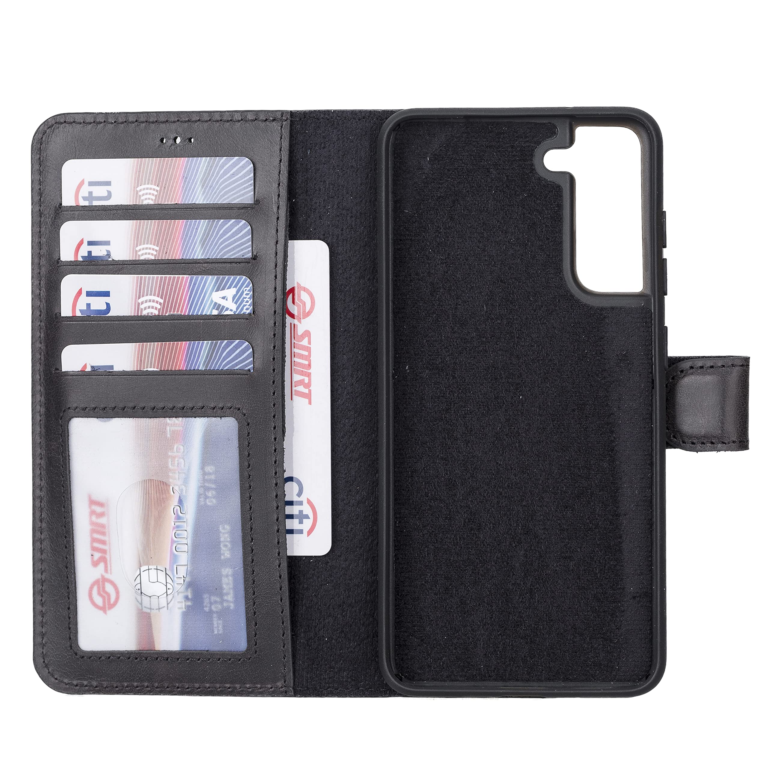 HARDISTON Wallet Case Compatible with Samsung Galaxy S21 FE, Handmade Genuine Leather, Detachable Magnetic Flip Cover with Card Holders, Horizontal