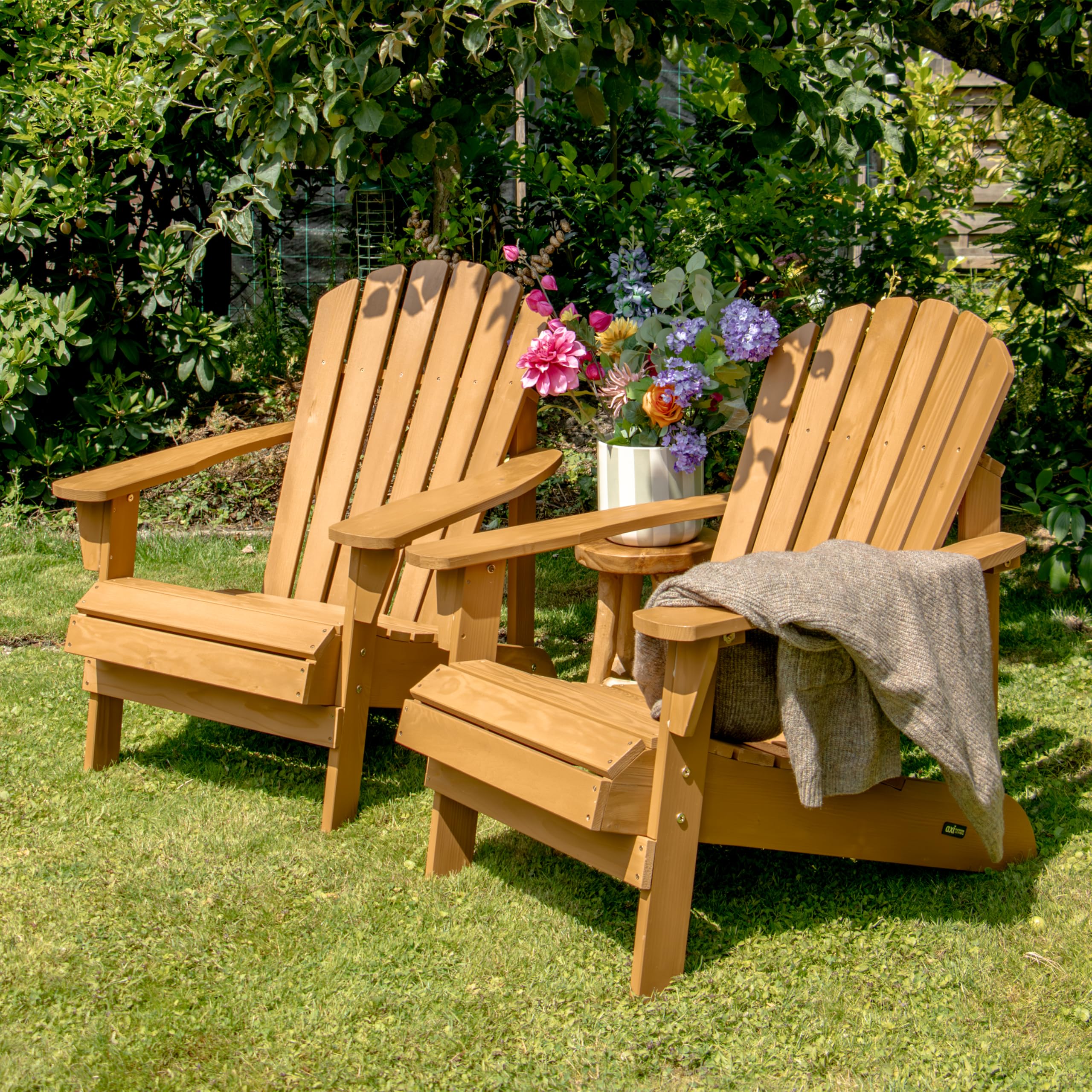 AXI Carmen Adirondackstuhl aus Holz in Goldgelb | Gartenstuhl/Loungestuhl/Adirondack Stuhl/Chair aus Holz für 1 Person mit Armlehnen & hoher Rückenlehne | 90,5 x 78,4 x 93 cm