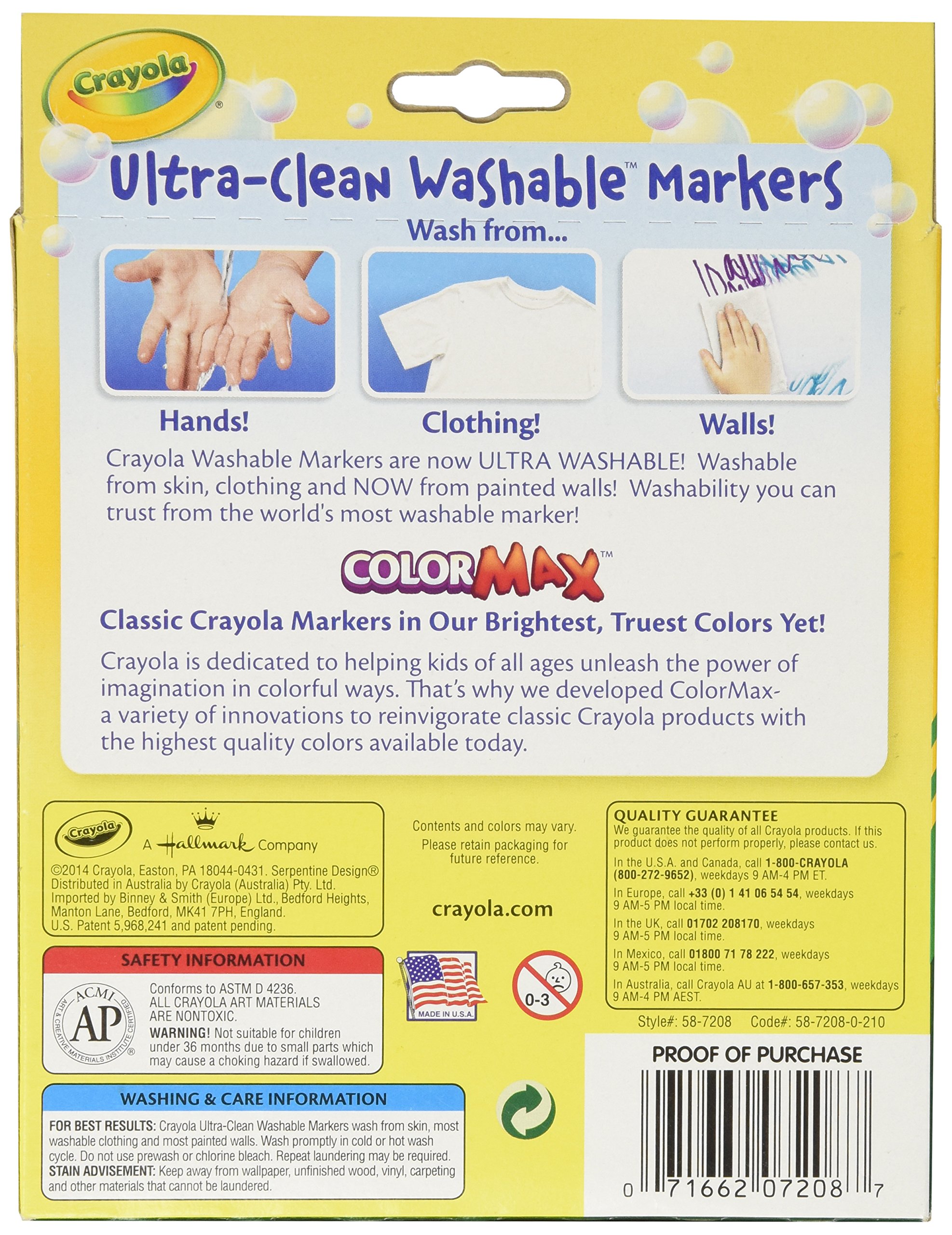 Crayola Ultra-Clean Washable Markers, Wedge Tip, Assorted, 8/Pack (58-7808)