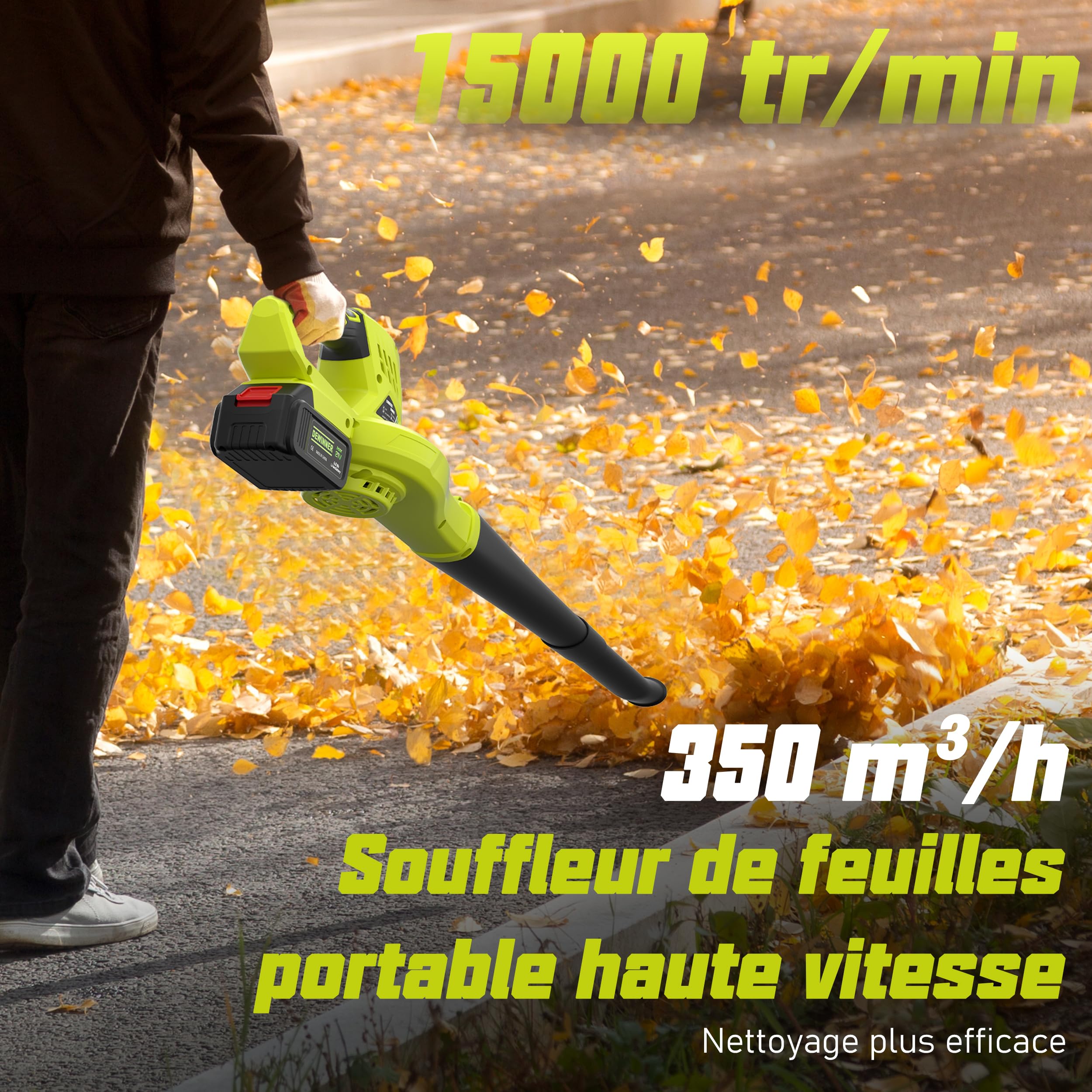 DEWINNER Souffleur de Feuilles sans Fil, 210 km/h, 2x4,0Ah Batteries