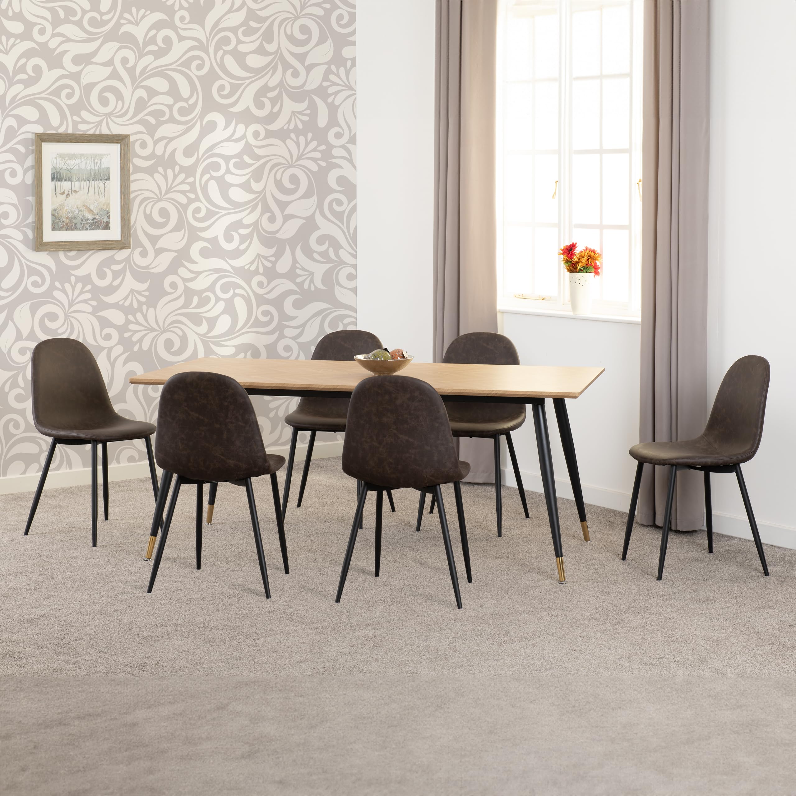 Seconique Hamilton 180cm Dining Table with 6 Athens Brown Faux Leather Chairs