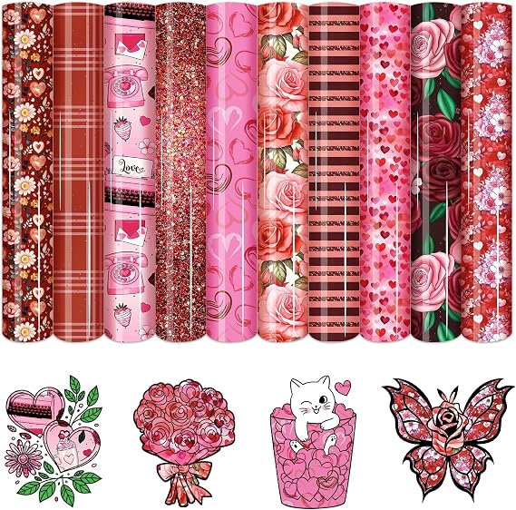 HTVSTD Rose Pattern Valentine's Day Heat Transfer Vinyl-10sheets 12'' x 10'' Romantic Floral HTV for DIY Crafts