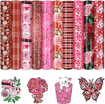 HTVSTD Rose Pattern Valentine's Day Heat Transfer Vinyl-10sheets 12'' x 10'' Romantic Floral HTV for DIY Crafts