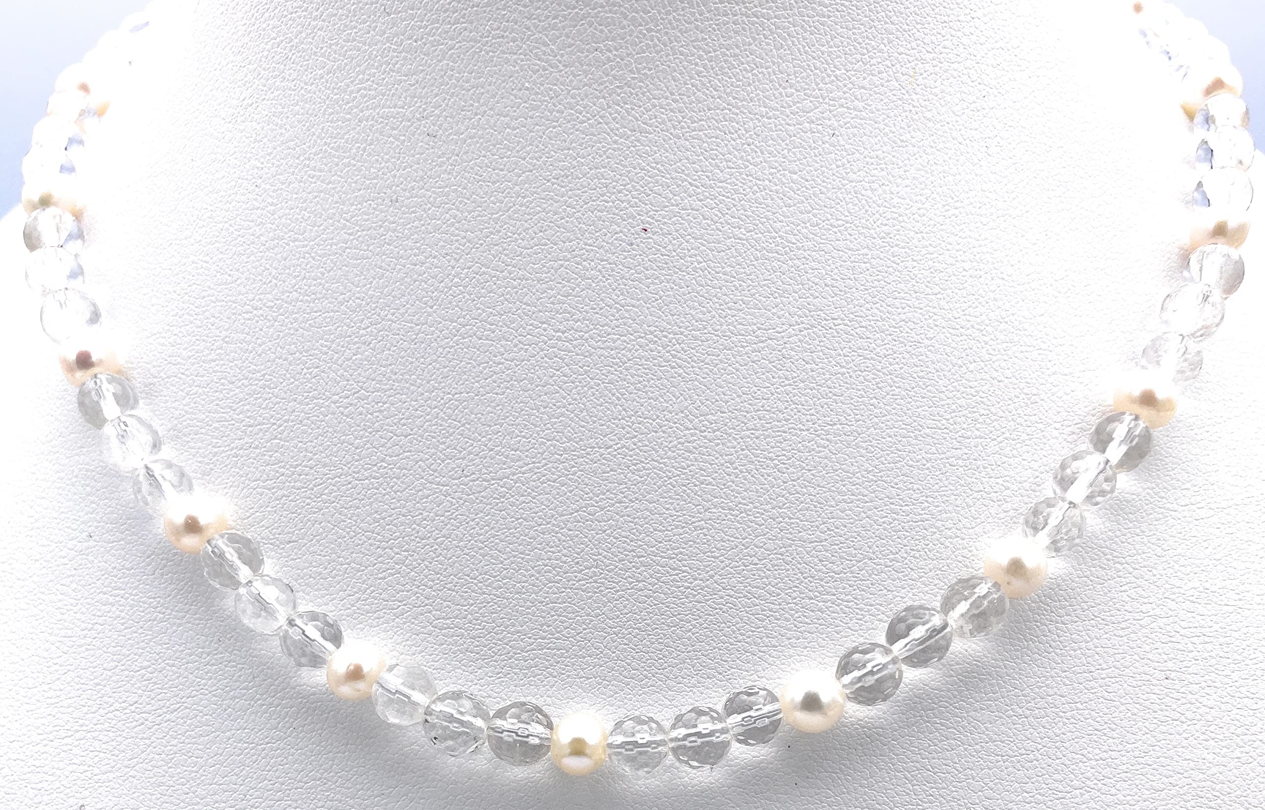 Bergkristall Schmuck (Halskette) Bergkristall Kette mit Süßwasserperlen Verschluss 925er Sterling-Silber Modellnummer 255A