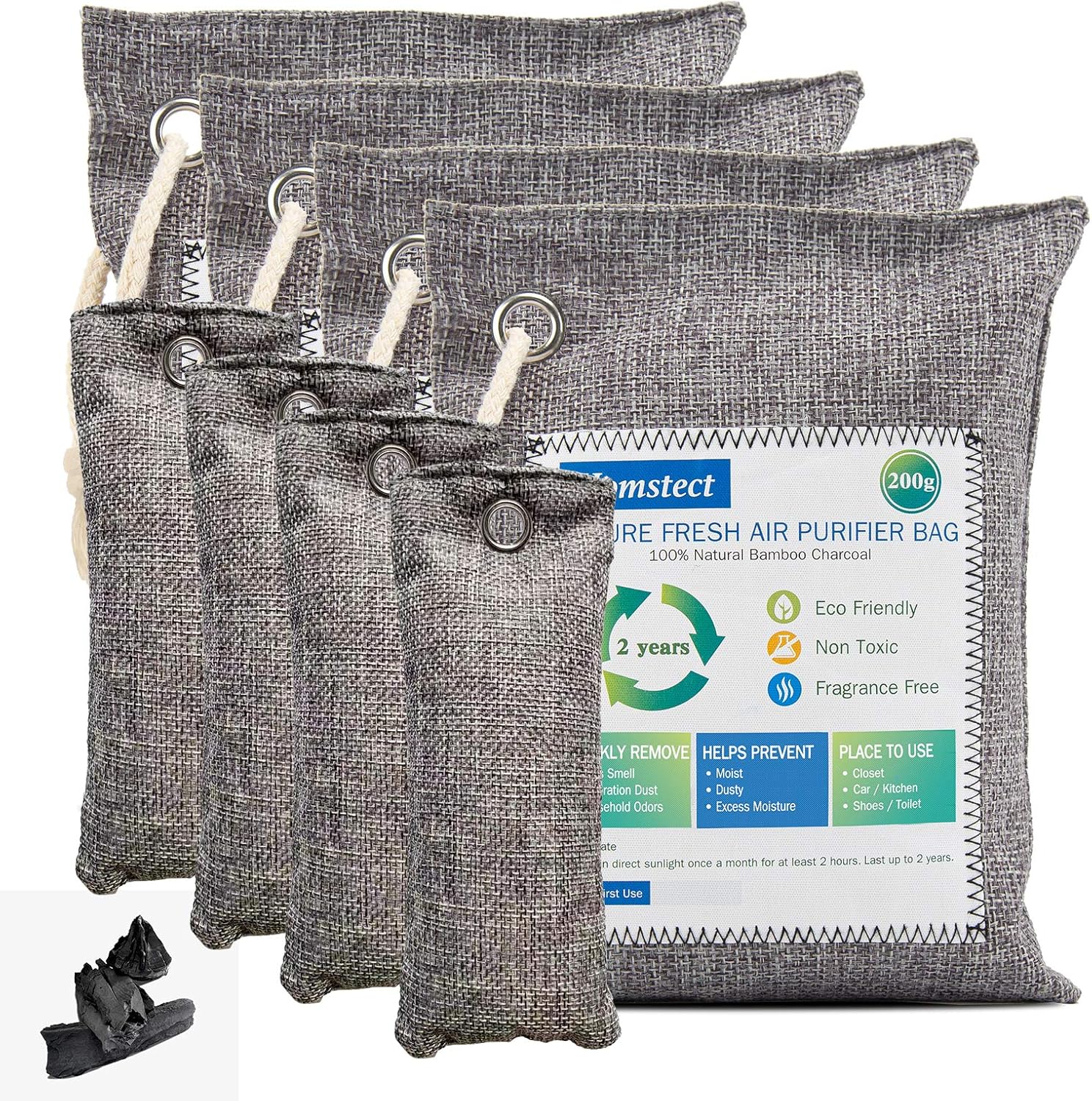 Homstect Bamboo Charcoal Air Purifying Bag, Nature Fresh