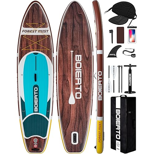 Inflatable Stand Up Paddle Board 10'8“*34"/11'*33" Extra Wide Paddle Boards for Adults, SUP with Premium Accessories & Nylon Backpack, Adjustable Paddle, Hand Pump, Bottom Fin, Leash